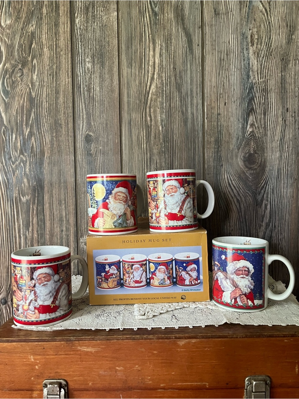 Holiday Santa Ceramic Mug Set - Red Christmas Design J C Penny